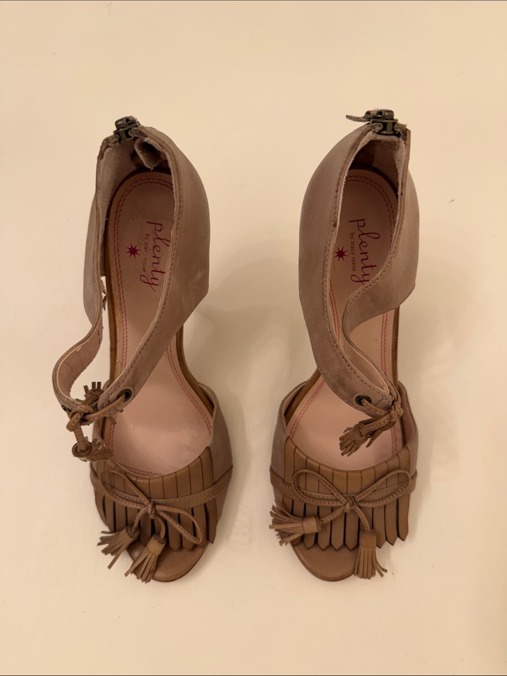 Plenty by Tracy Reese Fringe Tassel Peep-Toe Ankle Strap Heels